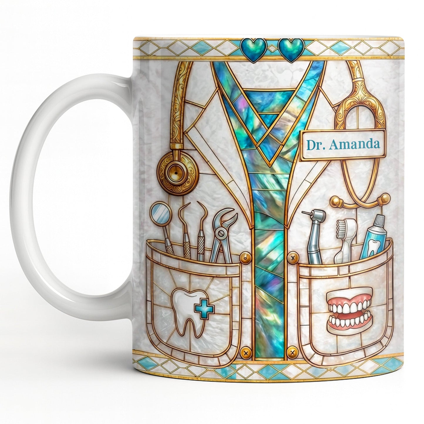 Unique Dentist-Themed Design With Essential Dental Tools - Personalized Custom Coffee Mug - DOC104_MG