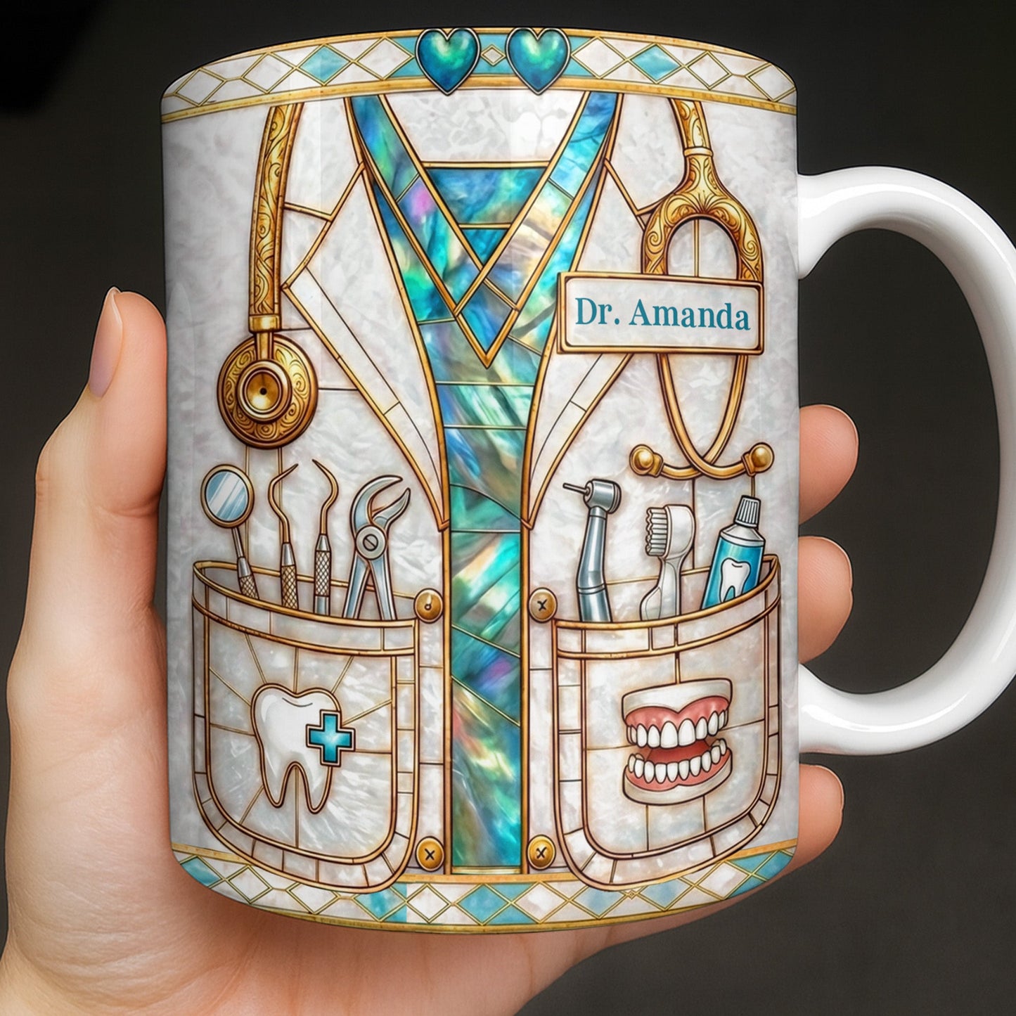 Unique Dentist-Themed Design With Essential Dental Tools - Personalized Custom Coffee Mug - DOC104_MG