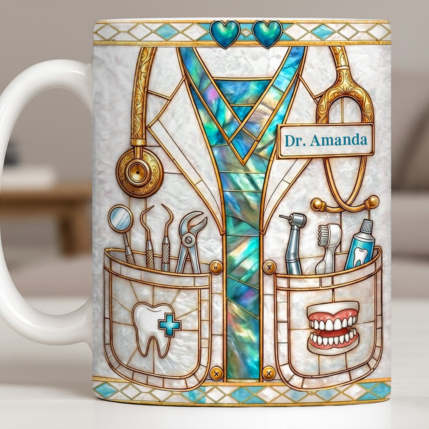 Unique Dentist-Themed Design With Essential Dental Tools - Personalized Custom Coffee Mug - DOC104_MG