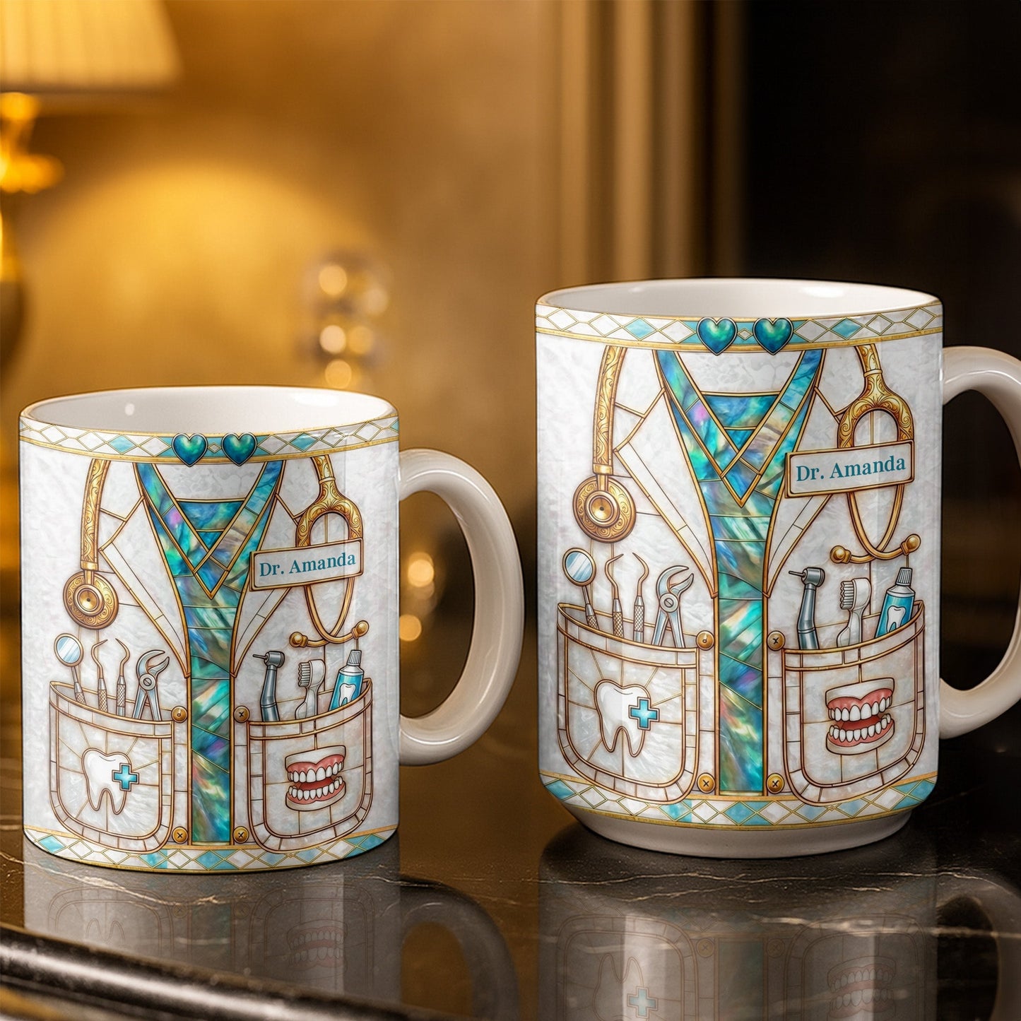 Unique Dentist-Themed Design With Essential Dental Tools - Personalized Custom Coffee Mug - DOC104_MG