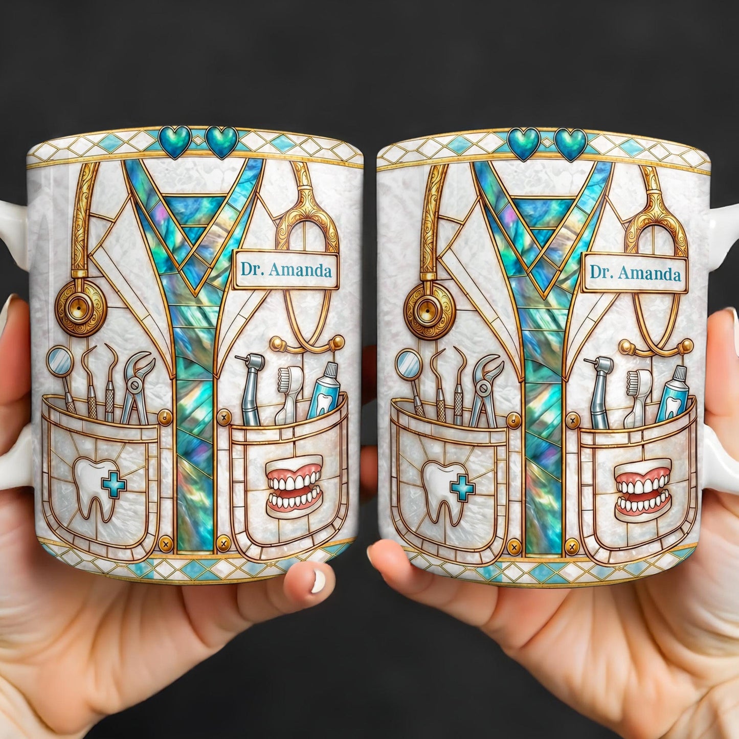 Unique Dentist-Themed Design With Essential Dental Tools - Personalized Custom Coffee Mug - DOC104_MG