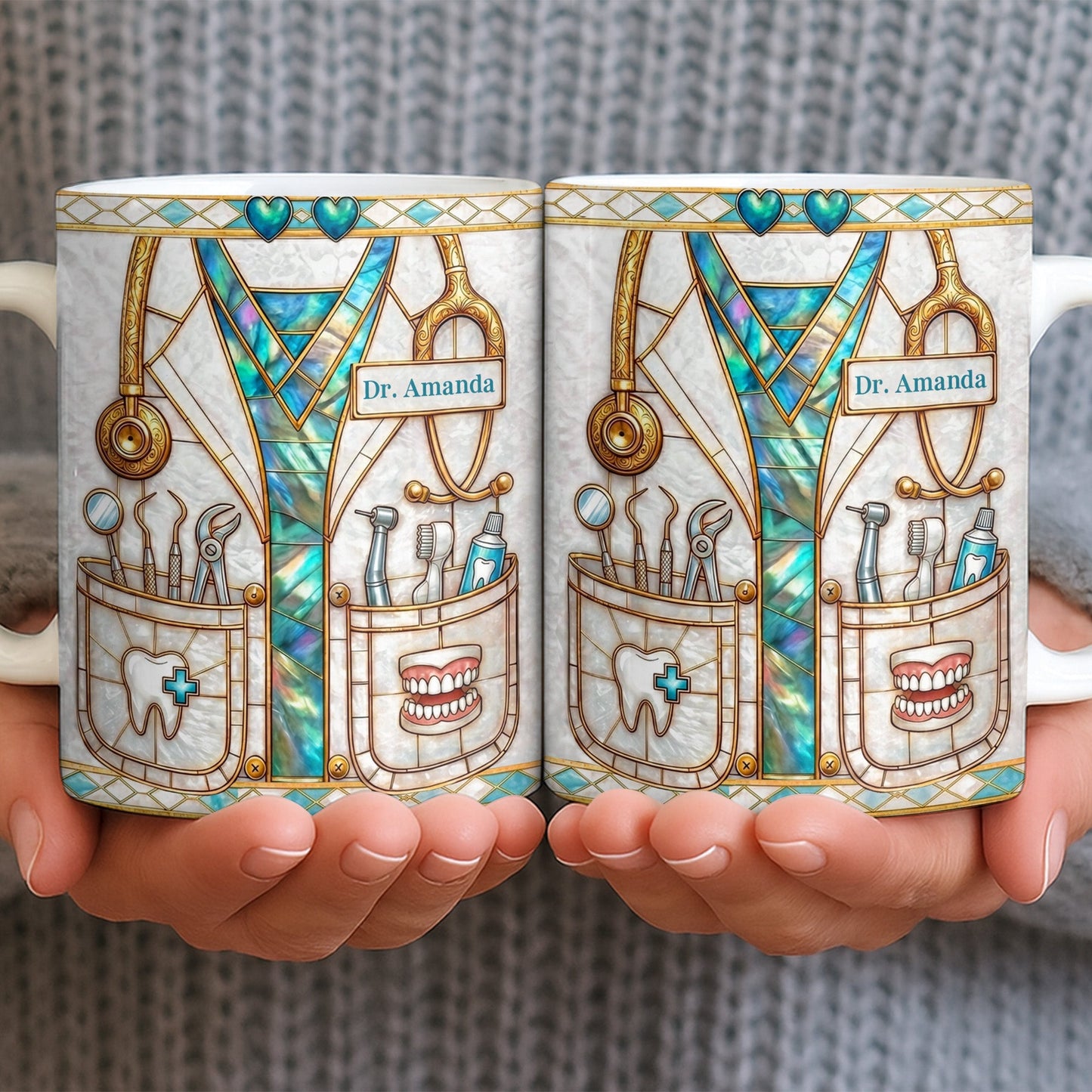 Unique Dentist-Themed Design With Essential Dental Tools - Personalized Custom Coffee Mug - DOC104_MG