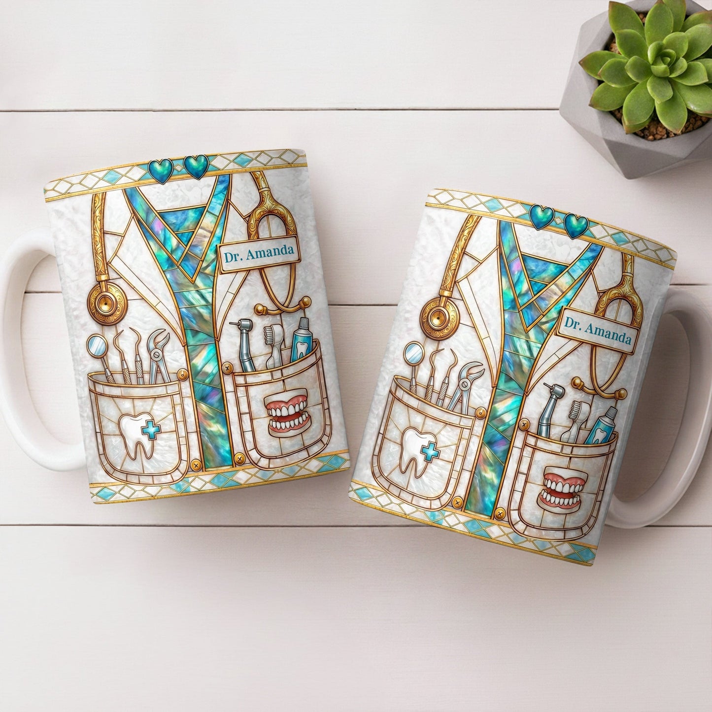Unique Dentist-Themed Design With Essential Dental Tools - Personalized Custom Coffee Mug - DOC104_MG
