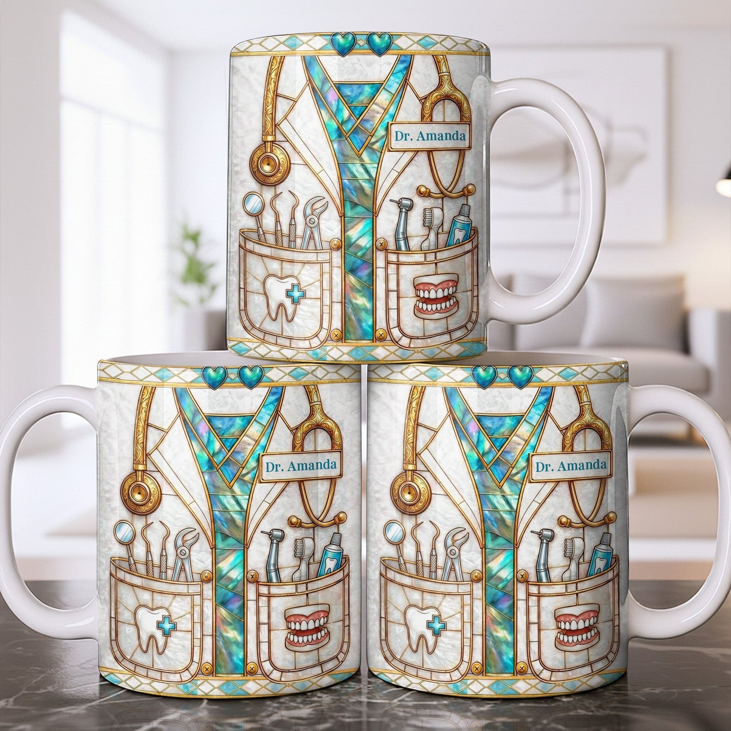 Unique Dentist-Themed Design With Essential Dental Tools - Personalized Custom Coffee Mug - DOC104_MG