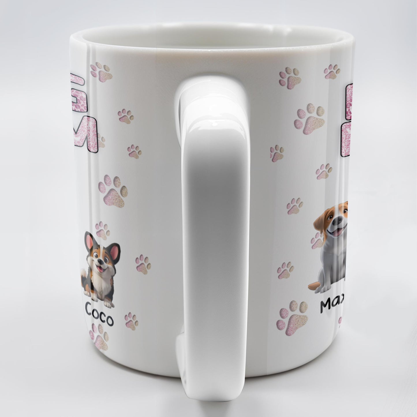 Dog Mom, Paw Prints and Cartoon Dogs - Personalized Custom Coffee Mug - DOG027_MG