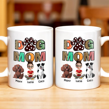 Dog Mom, Paw Print and Dogs - Personalized Custom Coffee Mug - DOG028_MG
