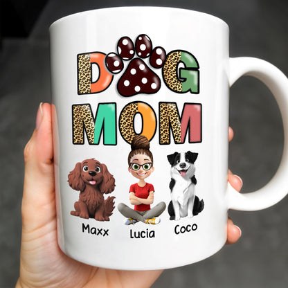 Dog Mom, Paw Print and Dogs - Personalized Custom Coffee Mug - DOG028_MG