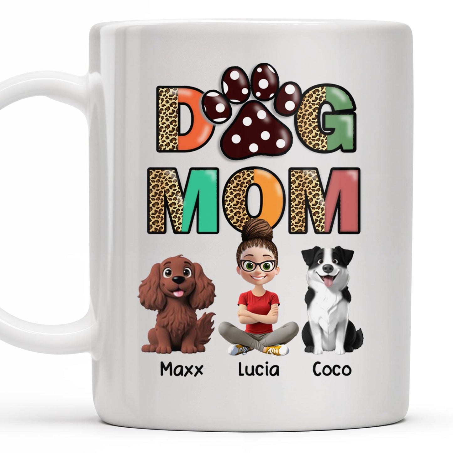 Dog Mom, Paw Print and Dogs - Personalized Custom Coffee Mug - DOG028_MG