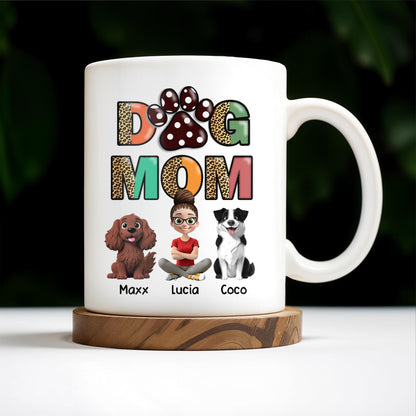 Dog Mom, Paw Print and Dogs - Personalized Custom Coffee Mug - DOG028_MG