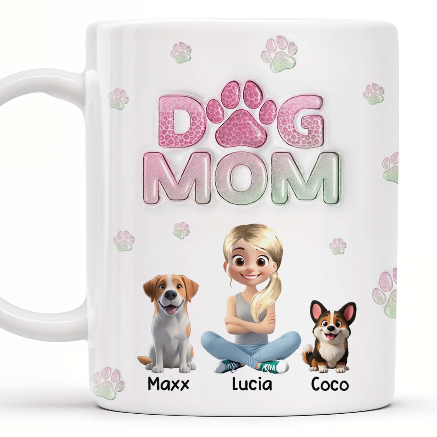 Dog Mom, Cartoon Woman and Dogs - Personalized Custom Coffee Mug - DOG034_MG