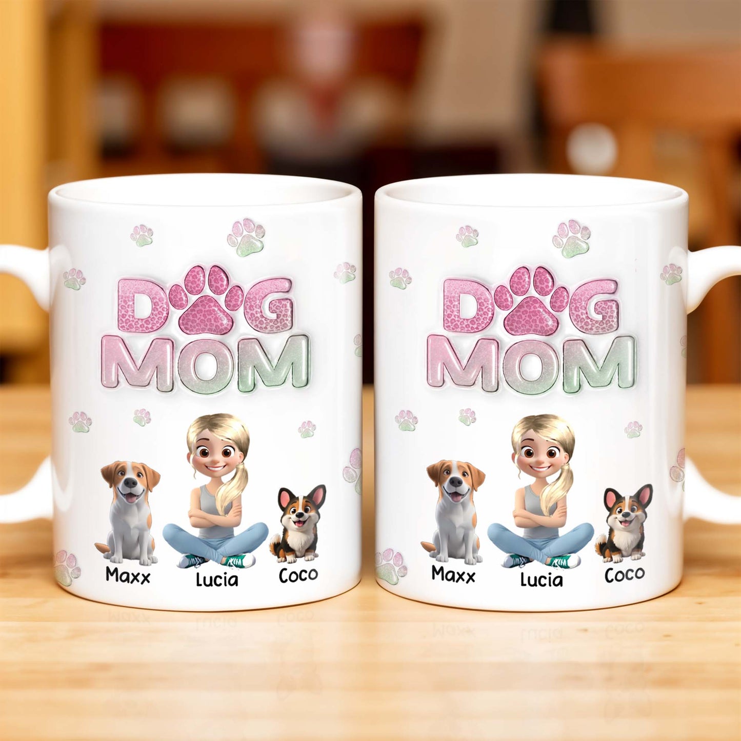 Dog Mom, Cartoon Woman and Dogs - Personalized Custom Coffee Mug - DOG034_MG