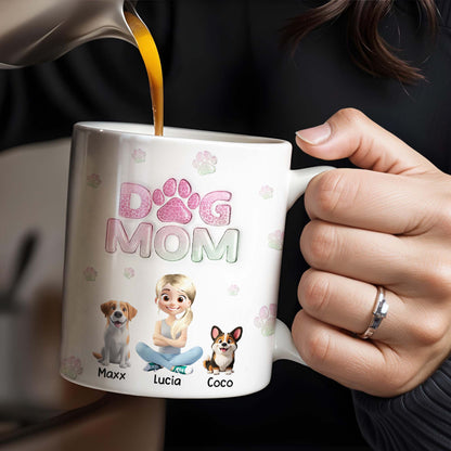 Dog Mom, Cartoon Woman and Dogs - Personalized Custom Coffee Mug - DOG034_MG