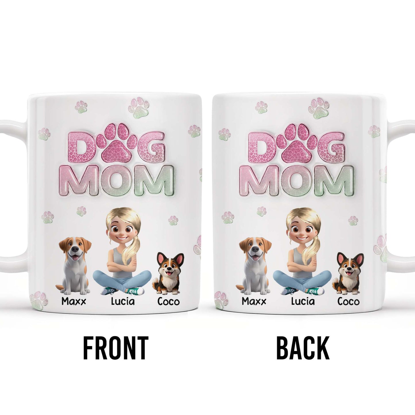 Dog Mom, Cartoon Woman and Dogs - Personalized Custom Coffee Mug - DOG034_MG