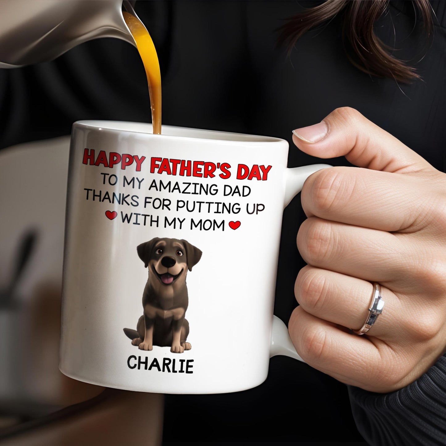 Happy Father's Day To My Amazing Dad Thanks For Putting Up With My Mom, Dog - Personalized Custom Coffee Mug - DOG041_MG