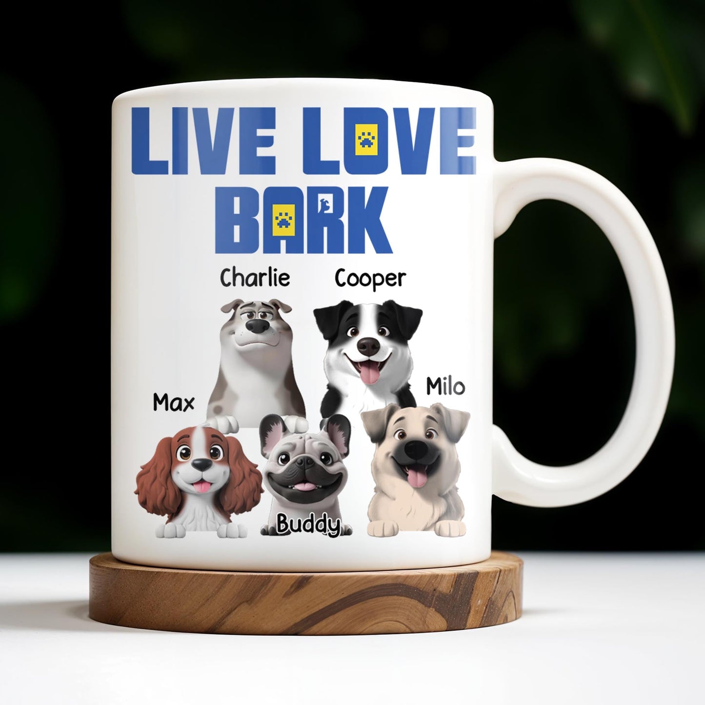 Live Love Bark, Dogs - Personalized Custom Coffee Mug - DOG044_MG