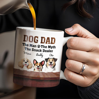 Dog Dad The Man The Myth The Snack Dealer, Dogs and Paw Prints - Personalized Custom Coffee Mug - DOG047_MG
