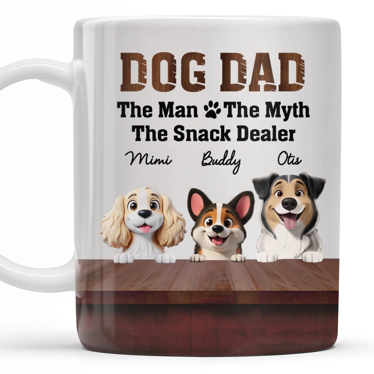 Dog Dad The Man The Myth The Snack Dealer, Dogs and Paw Prints - Personalized Custom Coffee Mug - DOG047_MG