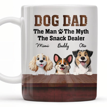 Dog Dad The Man The Myth The Snack Dealer, Dogs and Paw Prints - Personalized Custom Coffee Mug - DOG047_MG