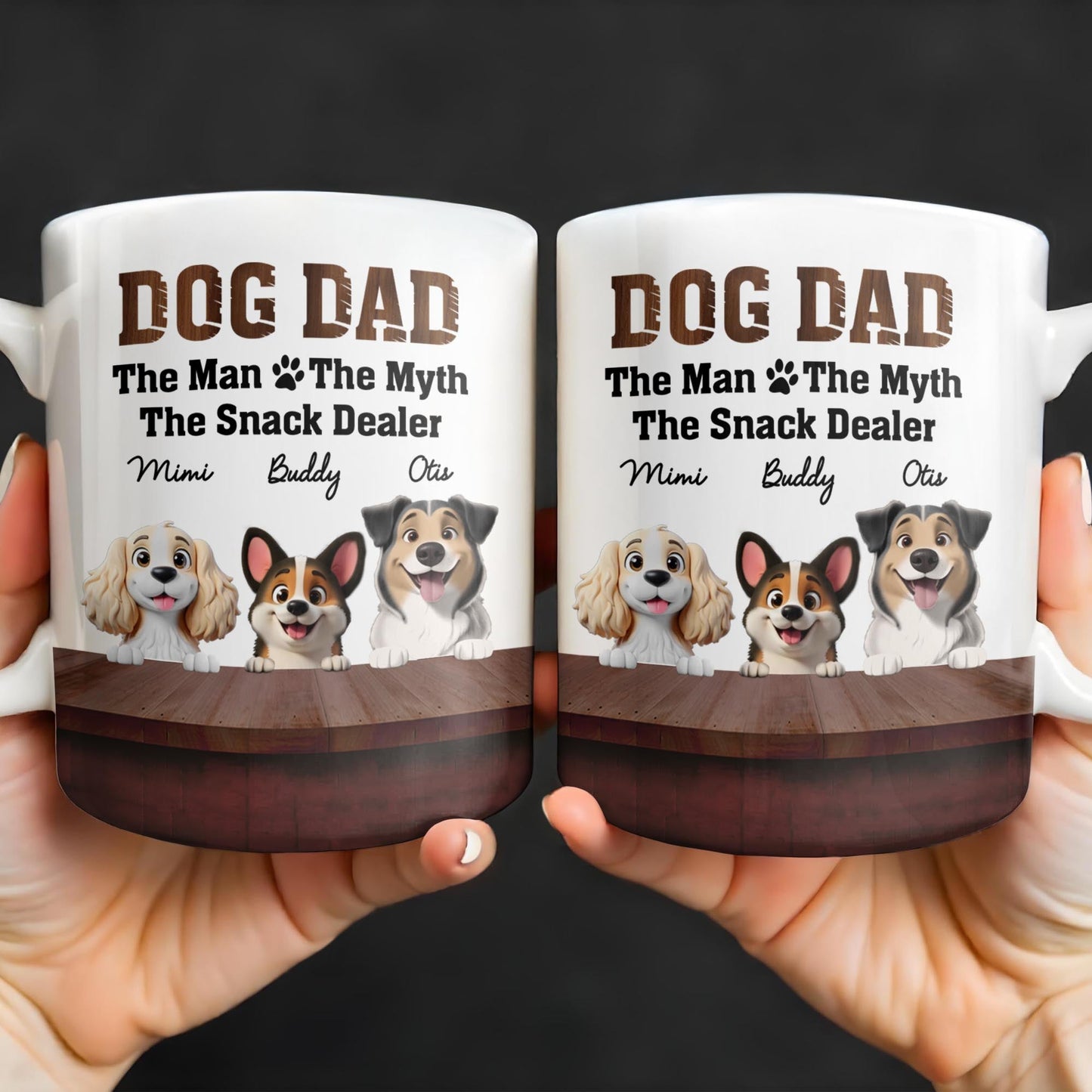 Dog Dad The Man The Myth The Snack Dealer, Dogs and Paw Prints - Personalized Custom Coffee Mug - DOG047_MG