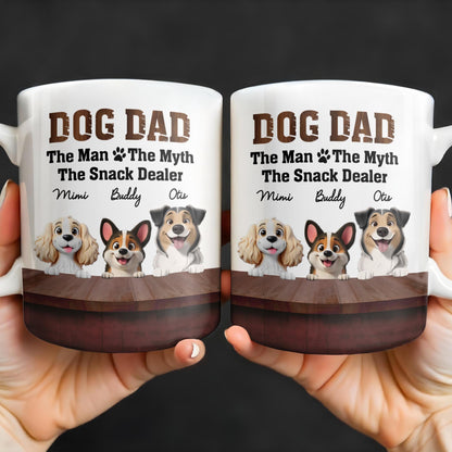 Dog Dad The Man The Myth The Snack Dealer, Dogs and Paw Prints - Personalized Custom Coffee Mug - DOG047_MG