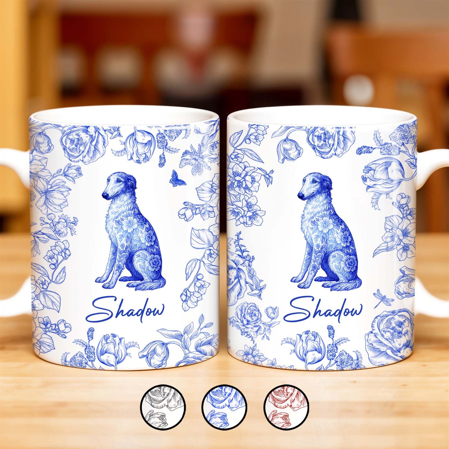 Personalized Blue Floral Dog Design - Personalized Custom Coffee Mug - DOG050_MG