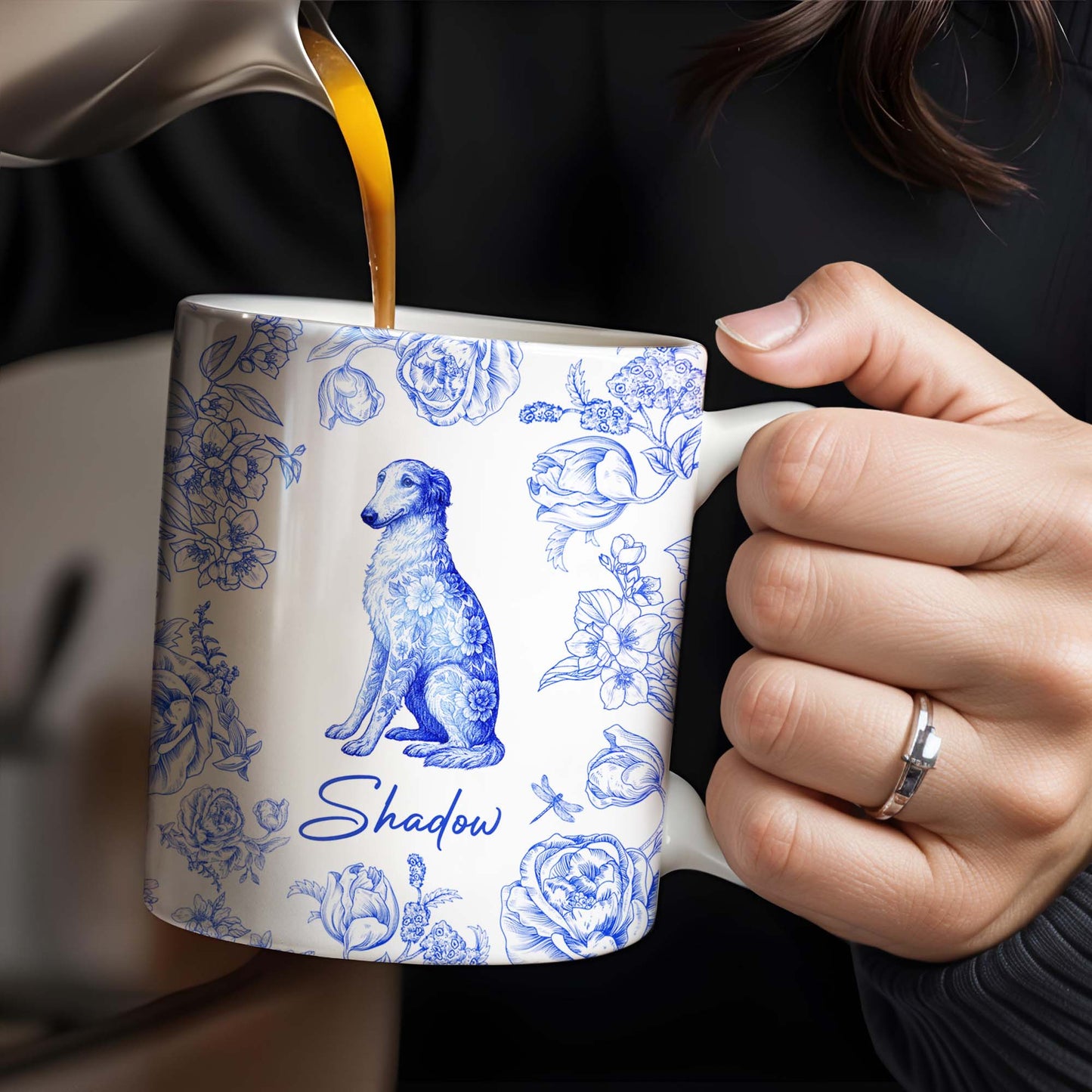 Personalized Blue Floral Dog Design - Personalized Custom Coffee Mug - DOG050_MG
