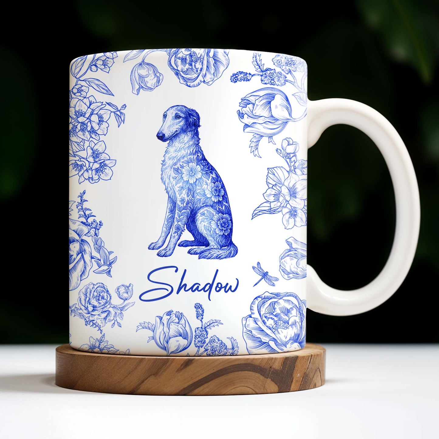 Personalized Blue Floral Dog Design - Personalized Custom Coffee Mug - DOG050_MG