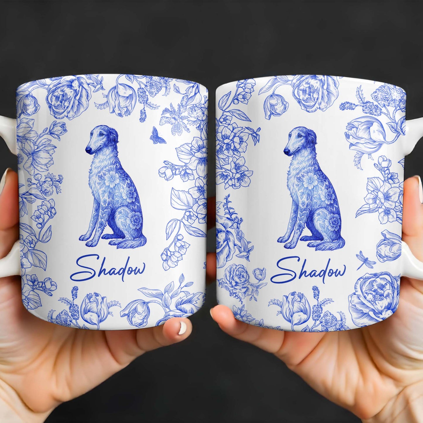 Personalized Blue Floral Dog Design - Personalized Custom Coffee Mug - DOG050_MG
