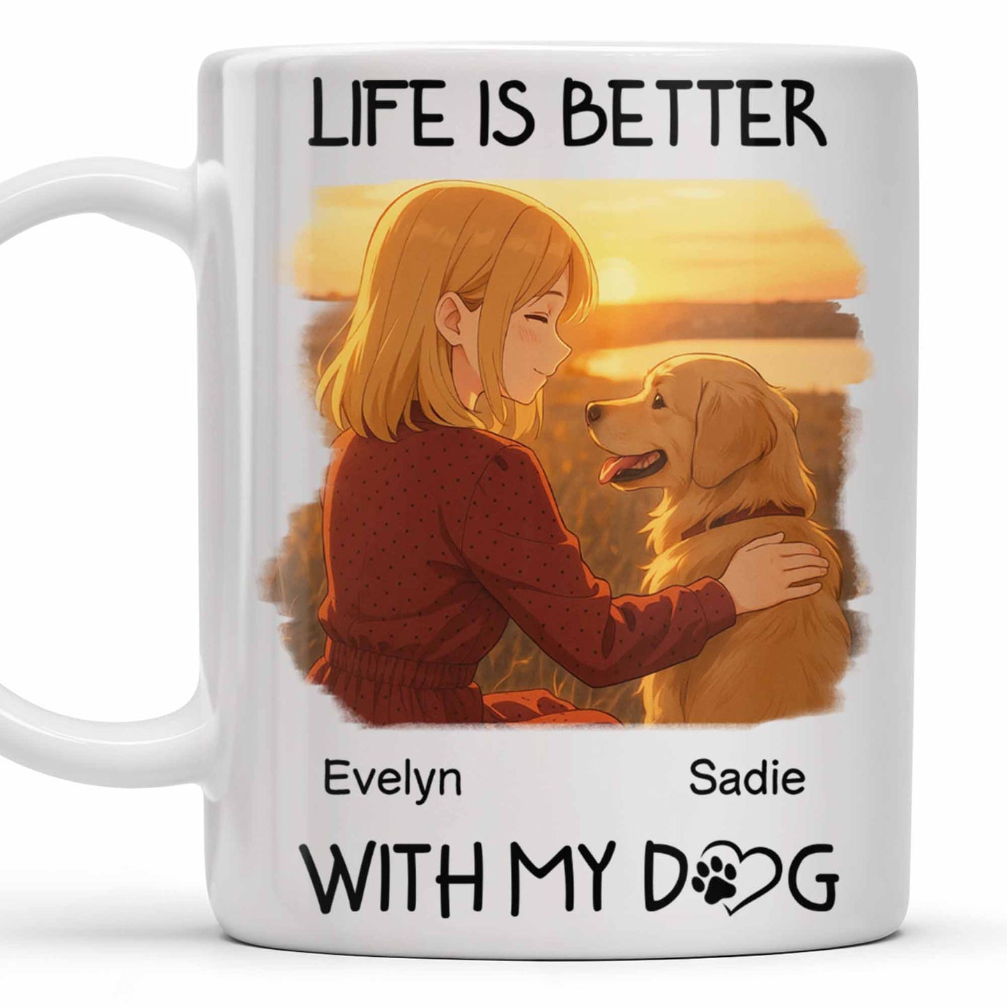 Life Is Better With My Dog Featuring Girl and Dog - Personalized Custom Coffee Mug - DOG054_MG