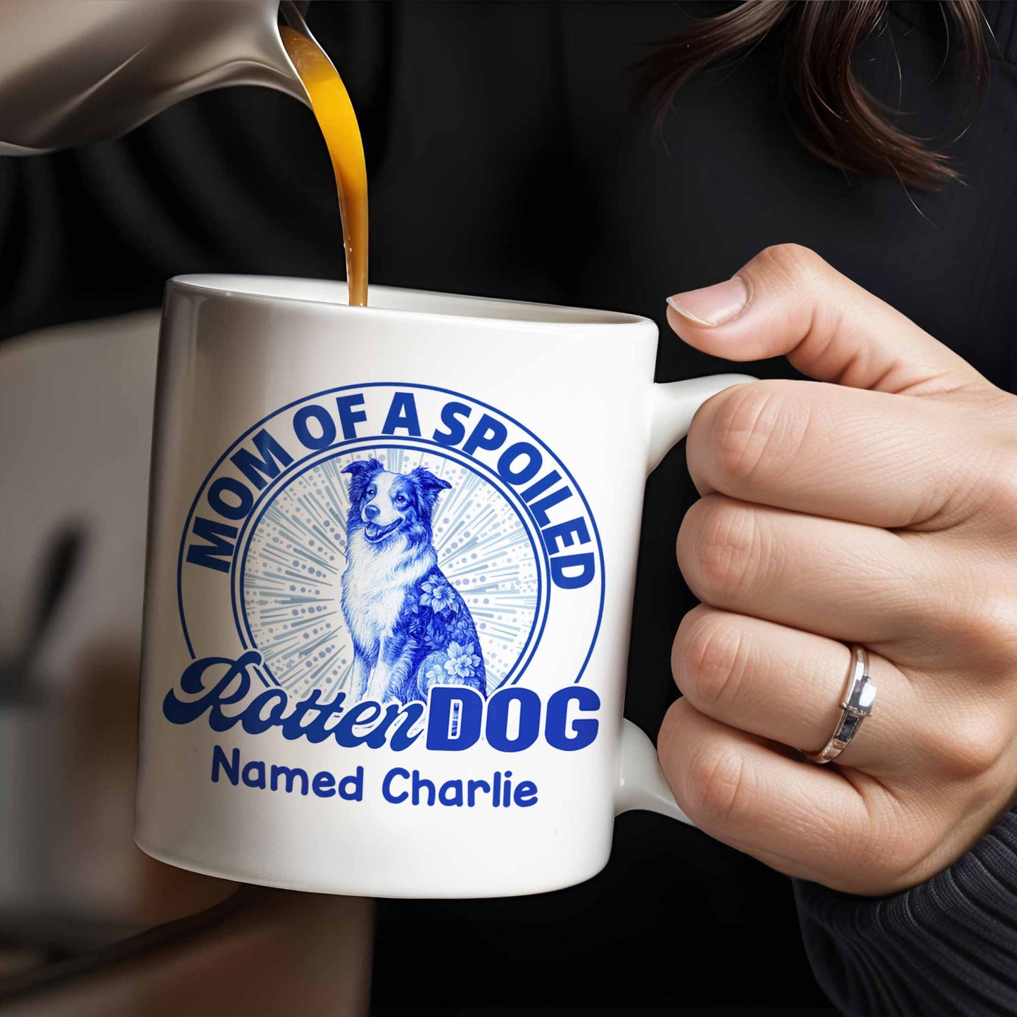 Mom Of A Spoiled Rotten Dog with Floral Pattern - Personalized Custom Coffee Mug - DOG058_MG