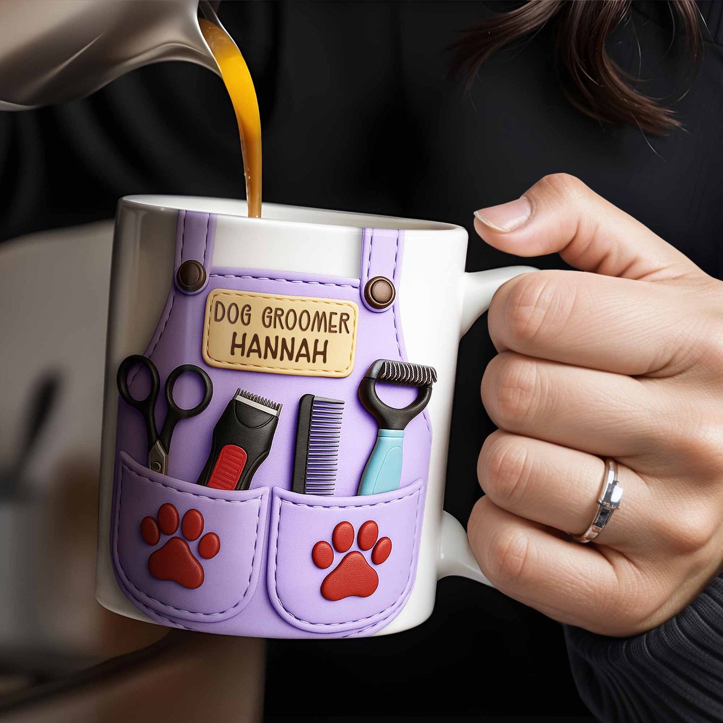 Personalize With Your Name, Paw Prints And Grooming Tools - Personalized Custom Coffee Mug - DOG066_MG
