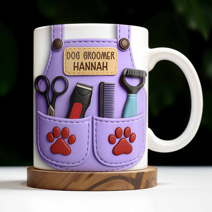 Personalize With Your Name, Paw Prints And Grooming Tools - Personalized Custom Coffee Mug - DOG066_MG