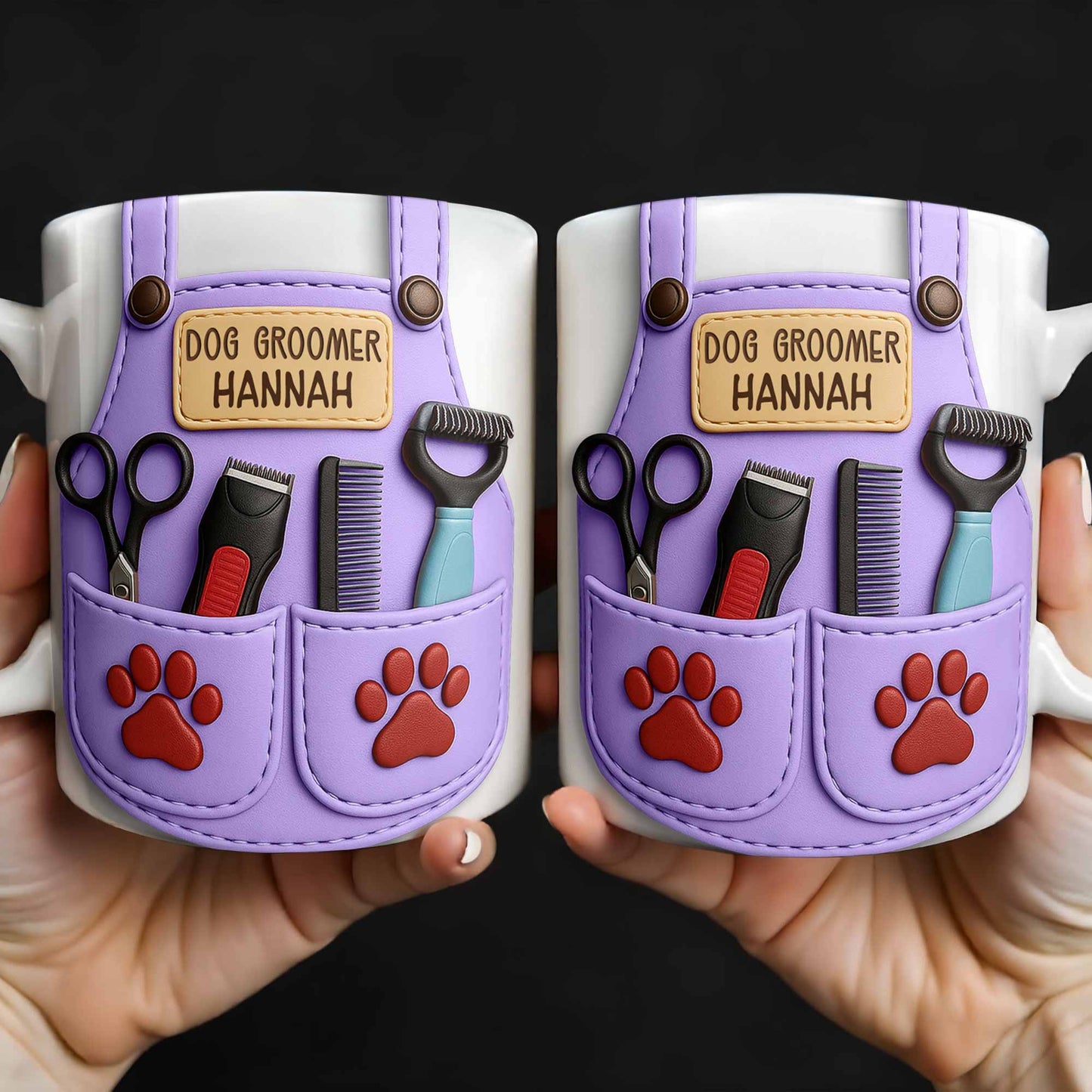 Personalize With Your Name, Paw Prints And Grooming Tools - Personalized Custom Coffee Mug - DOG066_MG