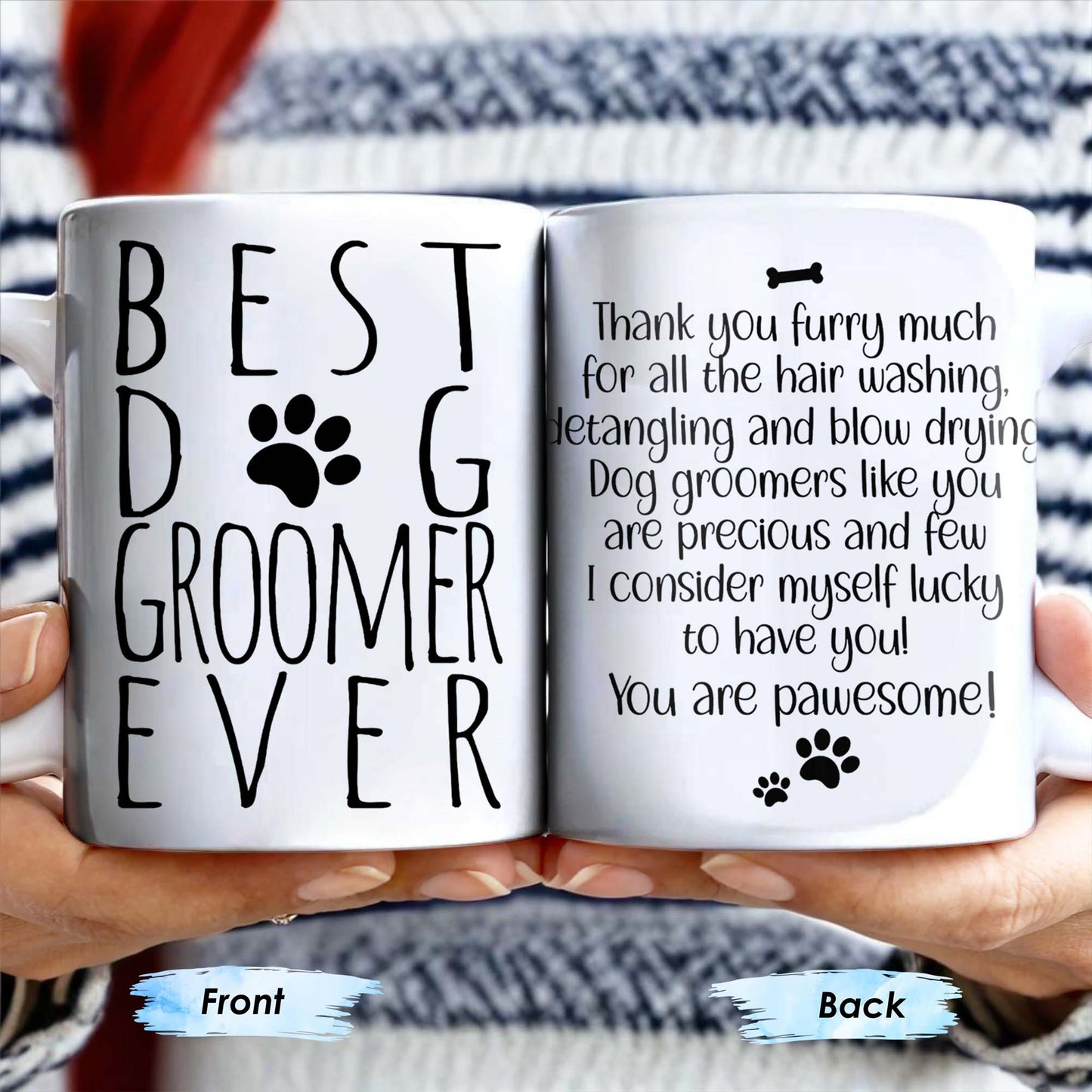 Thank You Furry Much, Precious Dog Groomers, Bone And Paw Prints - Personalized Custom Coffee Mug - DOG069_MG