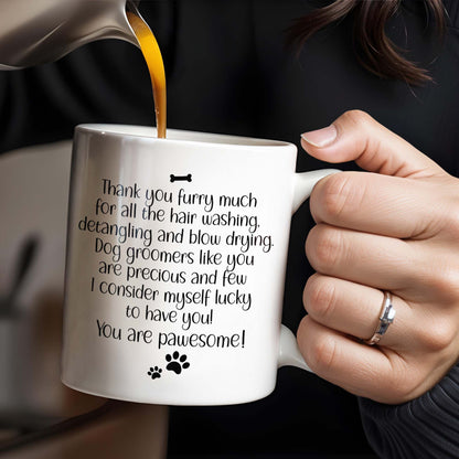 Thank You Furry Much, Precious Dog Groomers, Bone And Paw Prints - Personalized Custom Coffee Mug - DOG069_MG