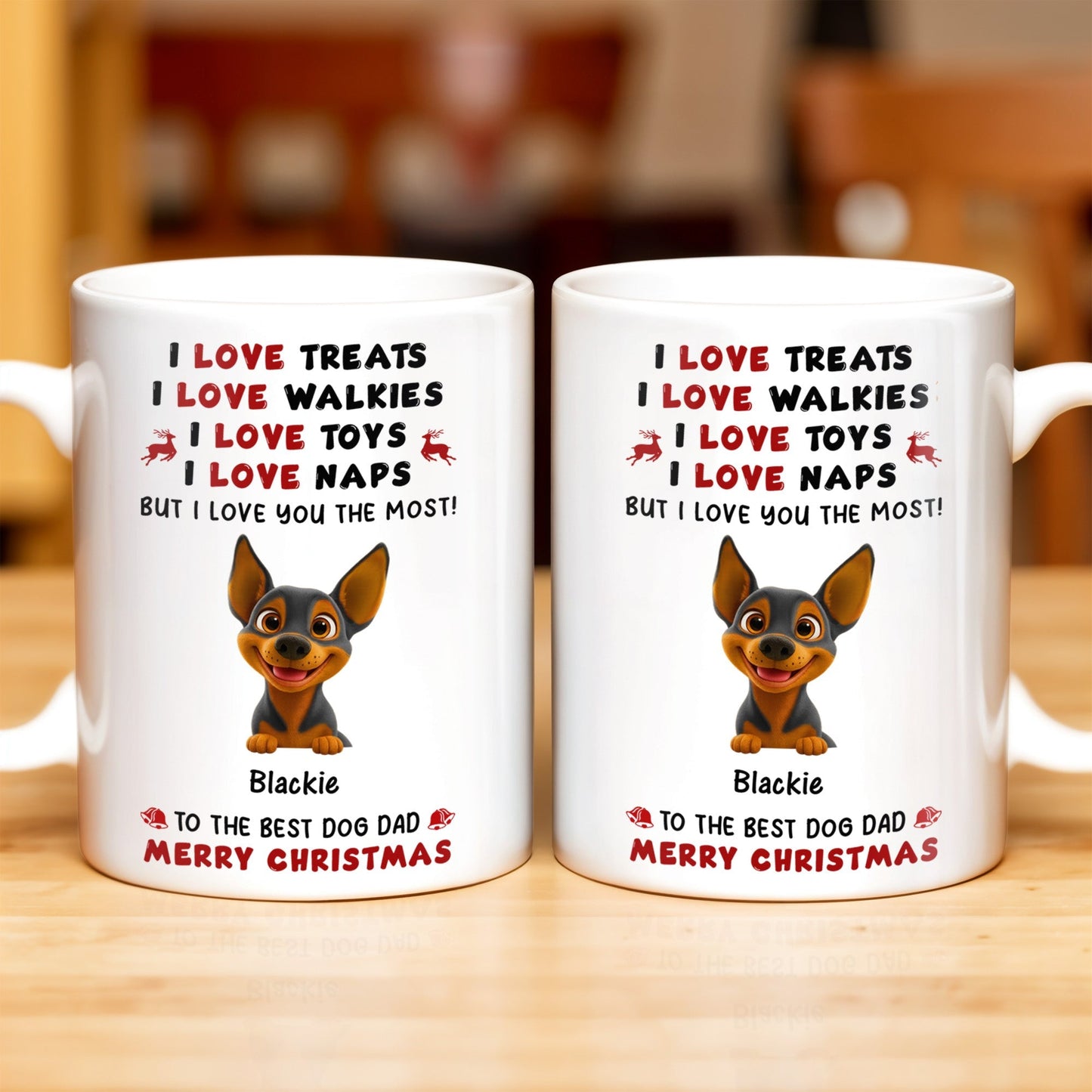 I Love Treats I Love Walkies I Love Toys I Love Naps Merry Christmas - Personalized Custom Coffee Mug - DOG073_MG