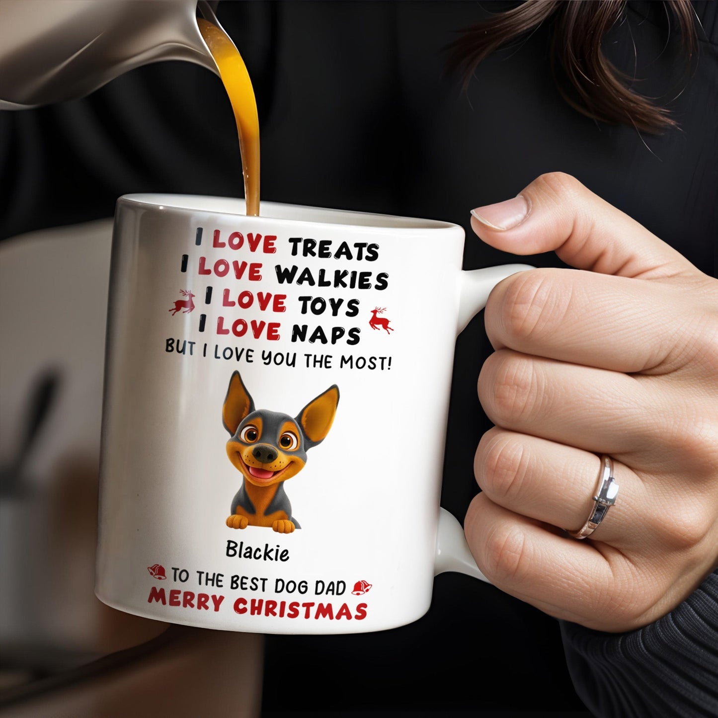 I Love Treats I Love Walkies I Love Toys I Love Naps Merry Christmas - Personalized Custom Coffee Mug - DOG073_MG
