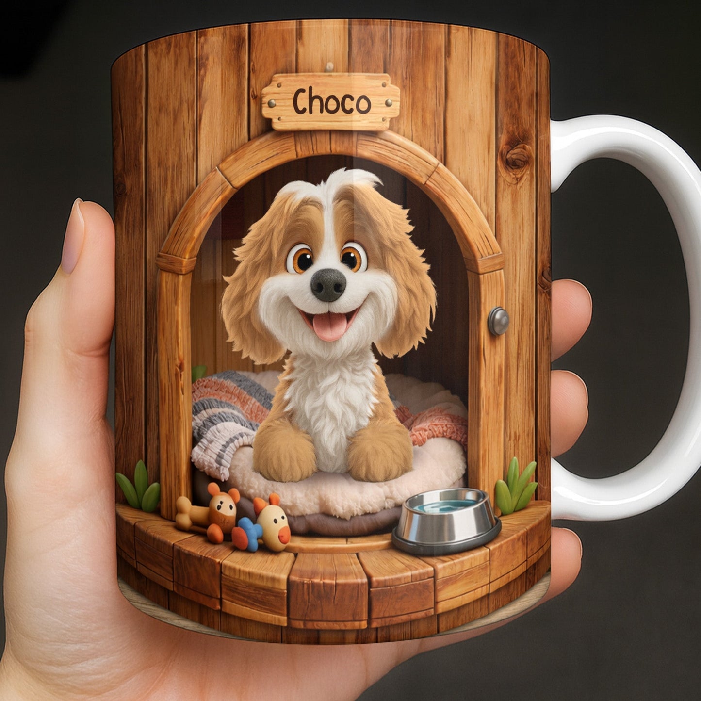 Choco, Cute Dog In A Cozy Dog House - Personalized Custom Coffee Mug - DOG135_MG