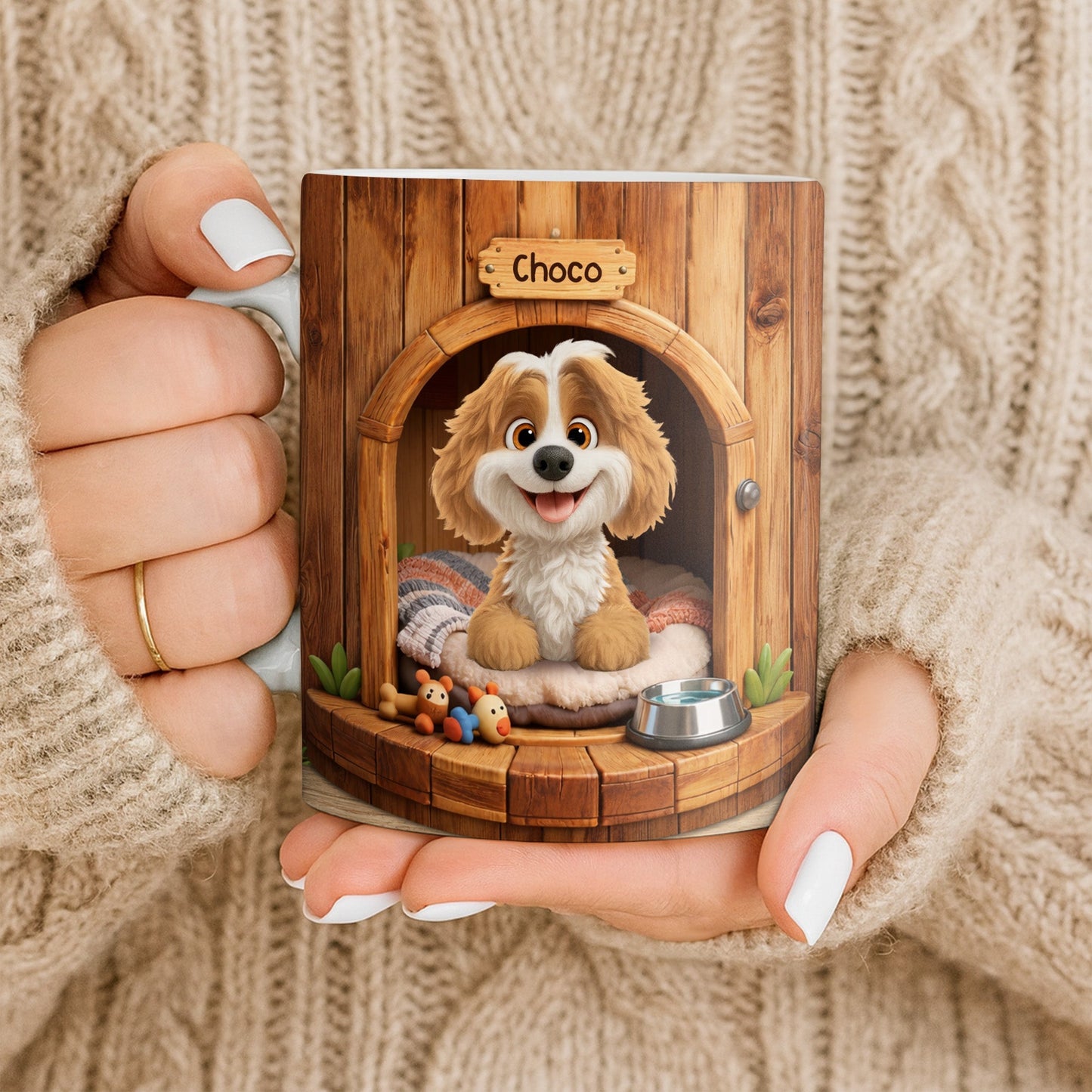 Choco, Cute Dog In A Cozy Dog House - Personalized Custom Coffee Mug - DOG135_MG