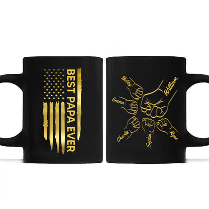 Best Dad Papa Ever Fist Bump Outline Nation Flag Father's Day Gift For Husband Father Figures Personalized Black Mug