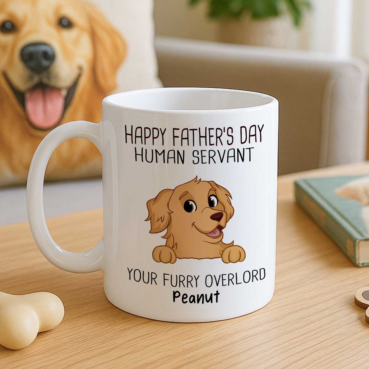 Happy Father's Day Human Servant Funny Cute Dogs Personalized Mug, Gift For Dog Dad