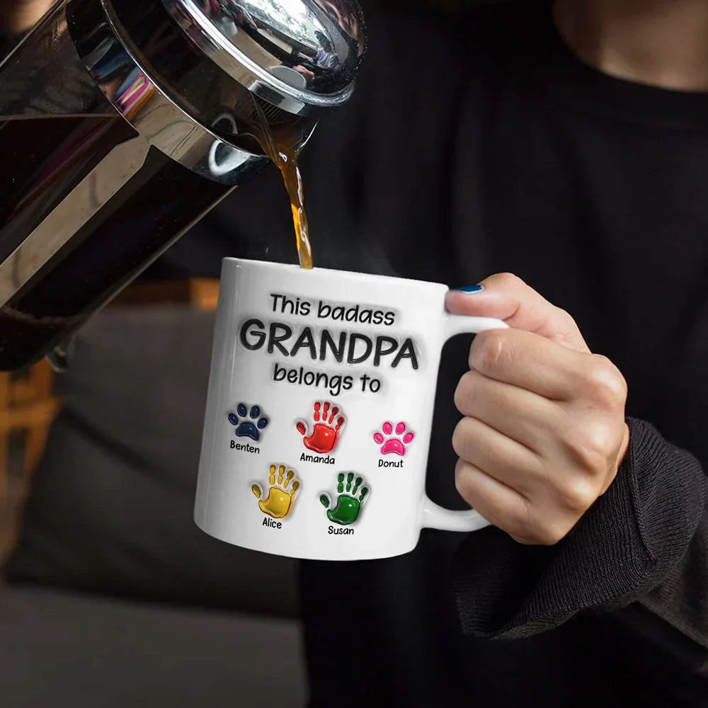 This Awesome Dad Grandpa Belongs To - Gift For Daddy, Father, Grandfather - 3D Inflated Effect Printed Mug, Personalized White Edge-to-Edge Mug