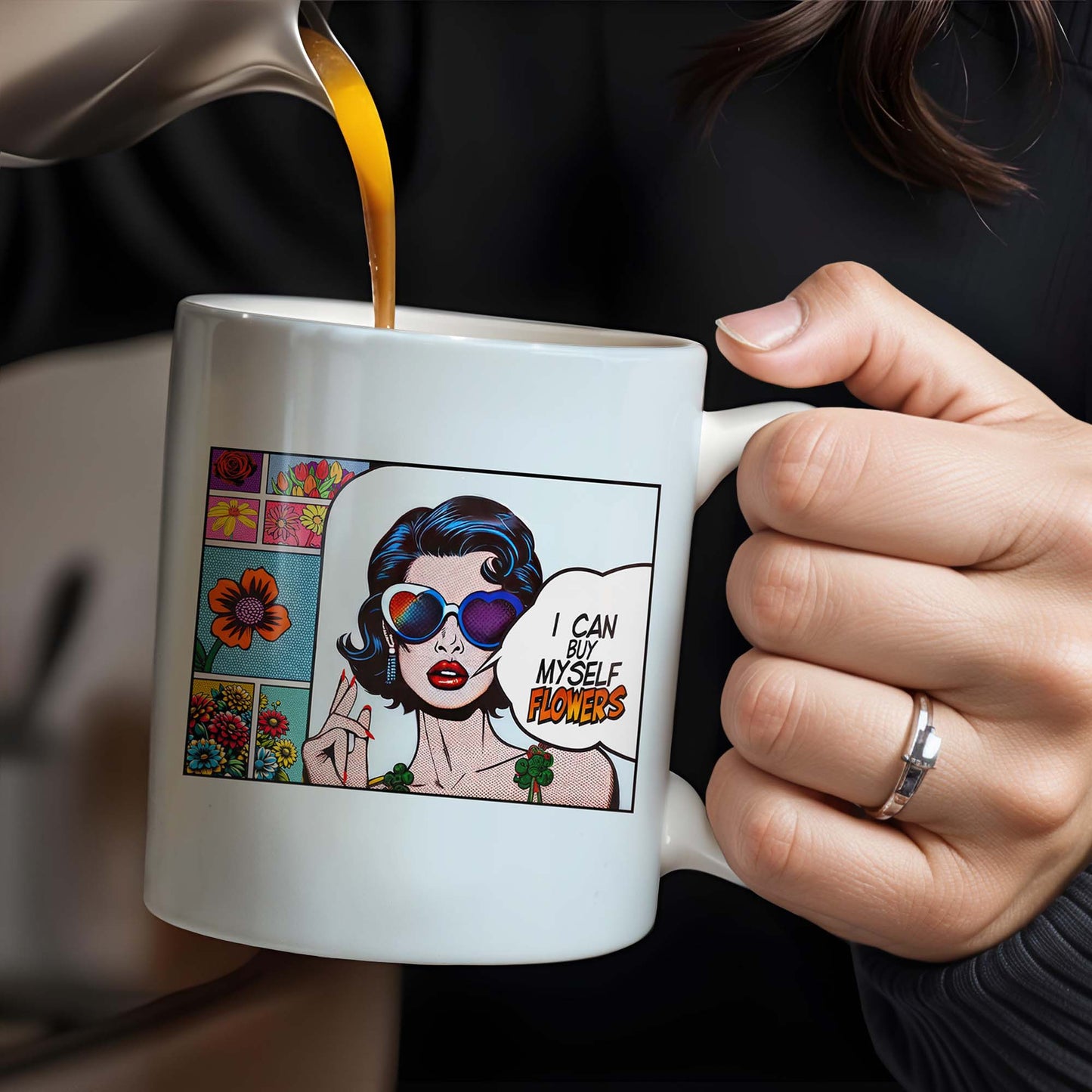 I Can Buy Myself Flowers Mug With Comic Girl And Floral Design - Personalized Custom Coffee Mug - DTG003_MG