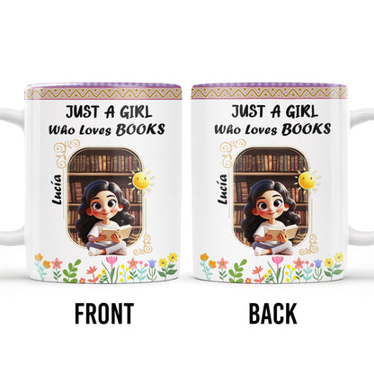 Just A Girl Who Loves Books With Flowers And Happy Sun Design - Personalized Custom Coffee Mug - DTG013_MG