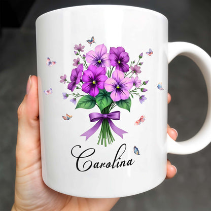 Bouquet Of Purple Flowers With Butterflies - Personalized Custom Coffee Mug - DTG026_MG