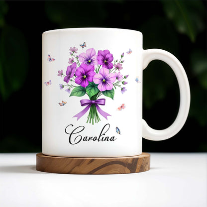 Bouquet Of Purple Flowers With Butterflies - Personalized Custom Coffee Mug - DTG026_MG
