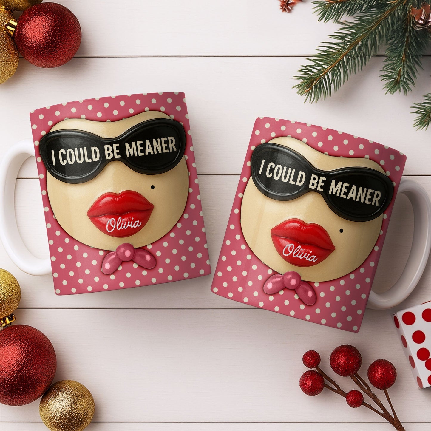 I Could Be Meaner, Lips and Sunglasses - Personalized Custom Coffee Mug - DTG067_MG
