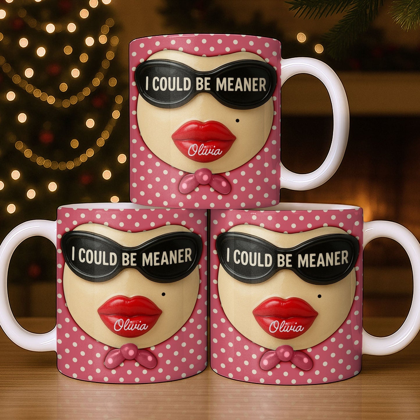 I Could Be Meaner, Lips and Sunglasses - Personalized Custom Coffee Mug - DTG067_MG