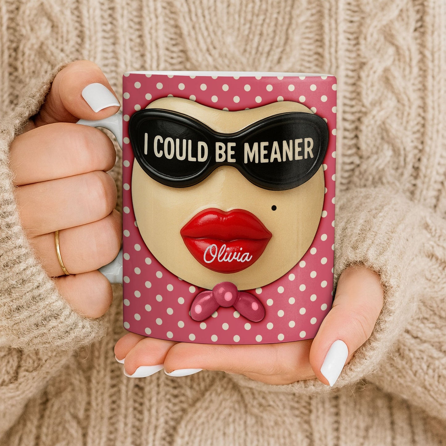 I Could Be Meaner, Lips and Sunglasses - Personalized Custom Coffee Mug - DTG067_MG