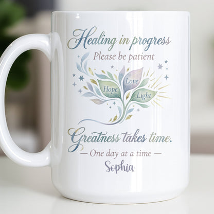 Healing In Progress, Hope Love Light, Stars Leaves Design - Personalized Custom Coffee Mug - DTG069_MG